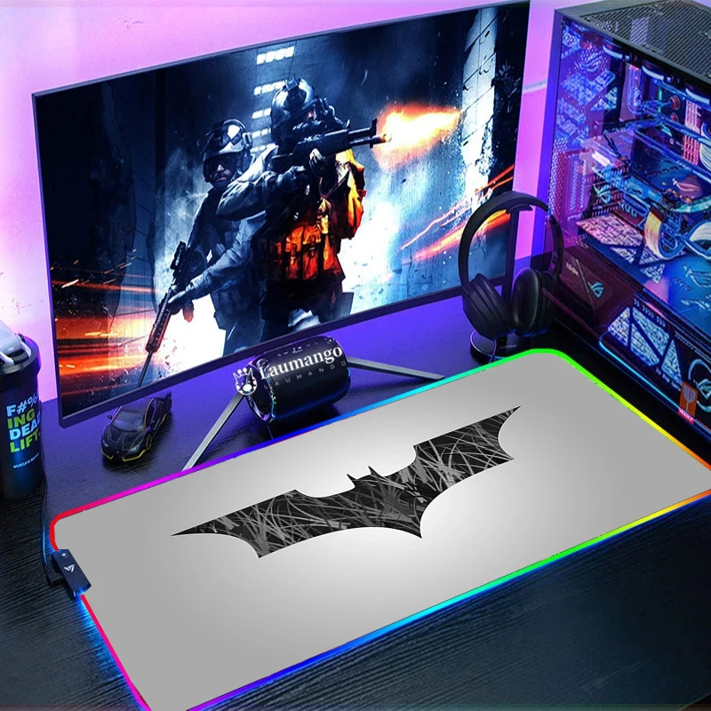 

Mousepad Rgb Mouse Pad Gaming Batmans Logo Desk Mat Gamer Keyboard Pc Accessories Xxl Large Anime Extended Backlit Backlight