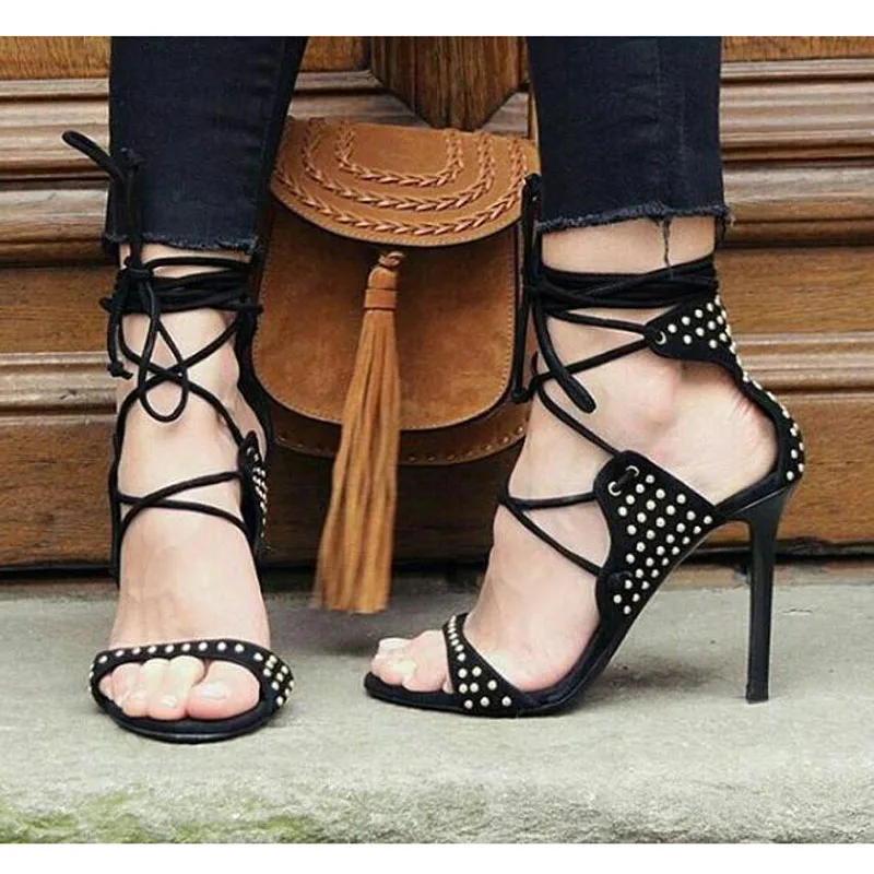

Босоножки женские на высоком каблуке, пикантные сандалии с открытым носком, на шнуровке, с перфорацией, вечерняя Обувь, лето
