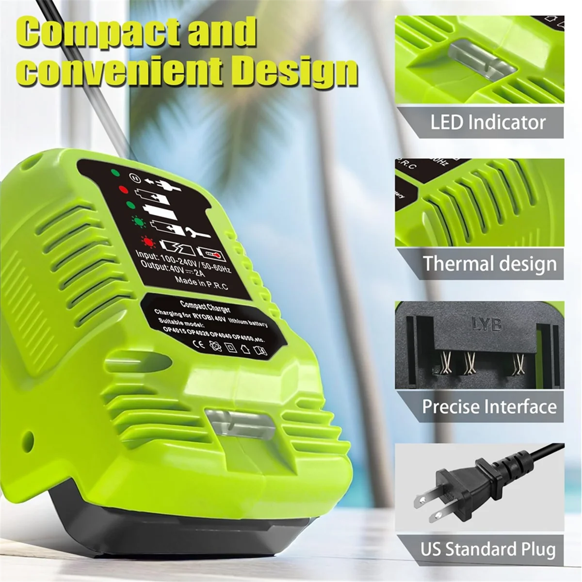 Мини-зарядное устройство для Ryobi зарядное 40 В OP4040 OP4050 OP4050A OP40601 OP4026 OP4015 OP4030 быстрое