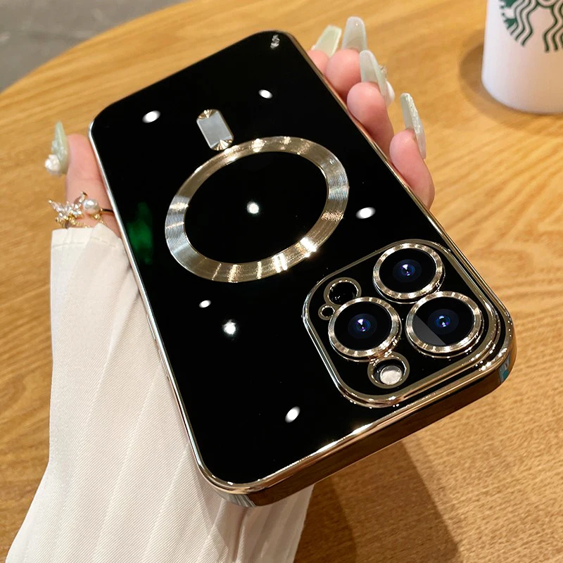 

Luxury Plating Silicone For Magsafe Wireless Charing Case For iPhone 14 13 12 11 Pro Max Full Protective Camera Glass Lens Cover