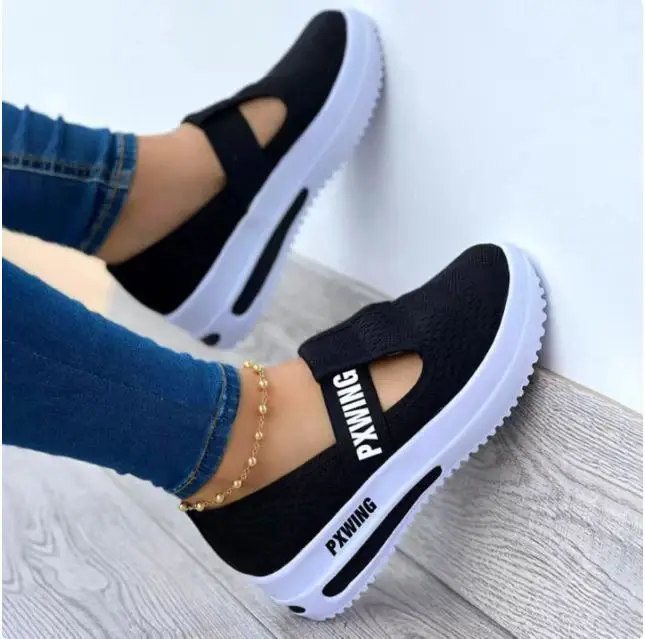 

2022Spring Sneakers Woman Slip On Platform Casual Shoes Women Wedges Thick Soled Increased Shoes Canvas Mesh Breathable Footwear