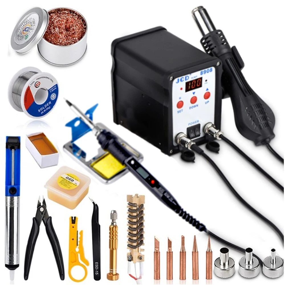 JCD 8908 Soldering Station 2 In 1 LCD Digital Hot Air Gun Welding Solder Iron SMD BGA Desoldering Rework Station Tools 750W