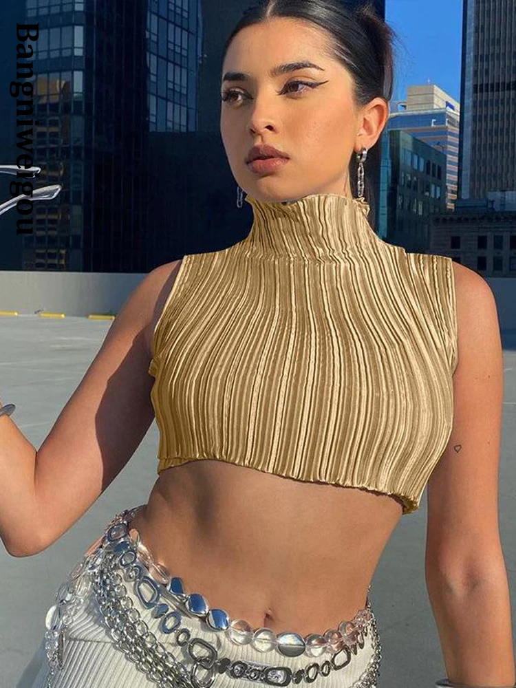 

Винтажный Топ Без Рукавов Bangniweigou с оборками, золотистая, серебристая, Маленькая женская одежда, майки без рукавов