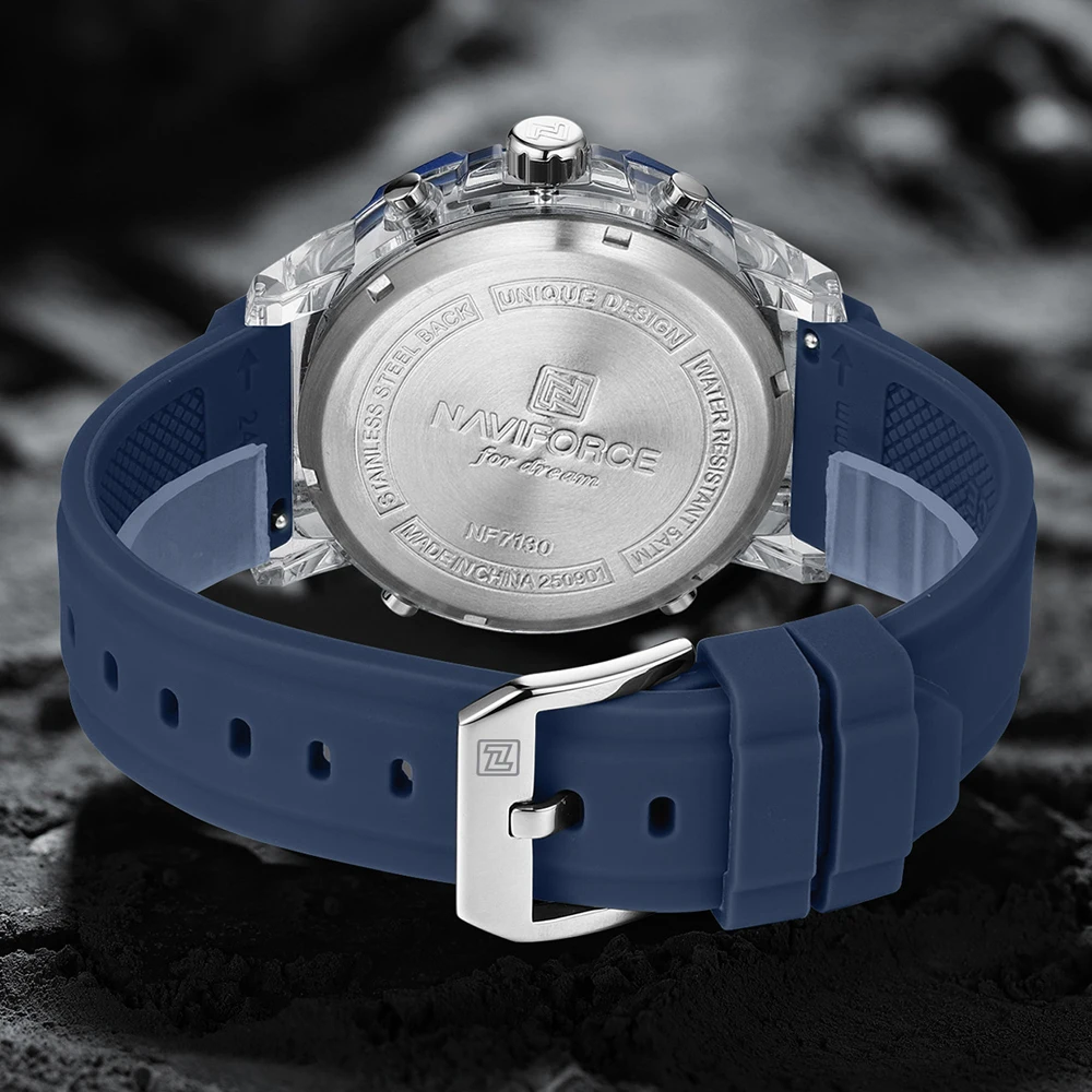 Мужские спортивные часы NAVIFORCE класса люкс с хронографом, водонепроницаемые, цифровые, с ремешком из нержавеющей стали, модные, Relogio Masculino (art.: 3920da2a56e2a) - 3920da2a56e2a