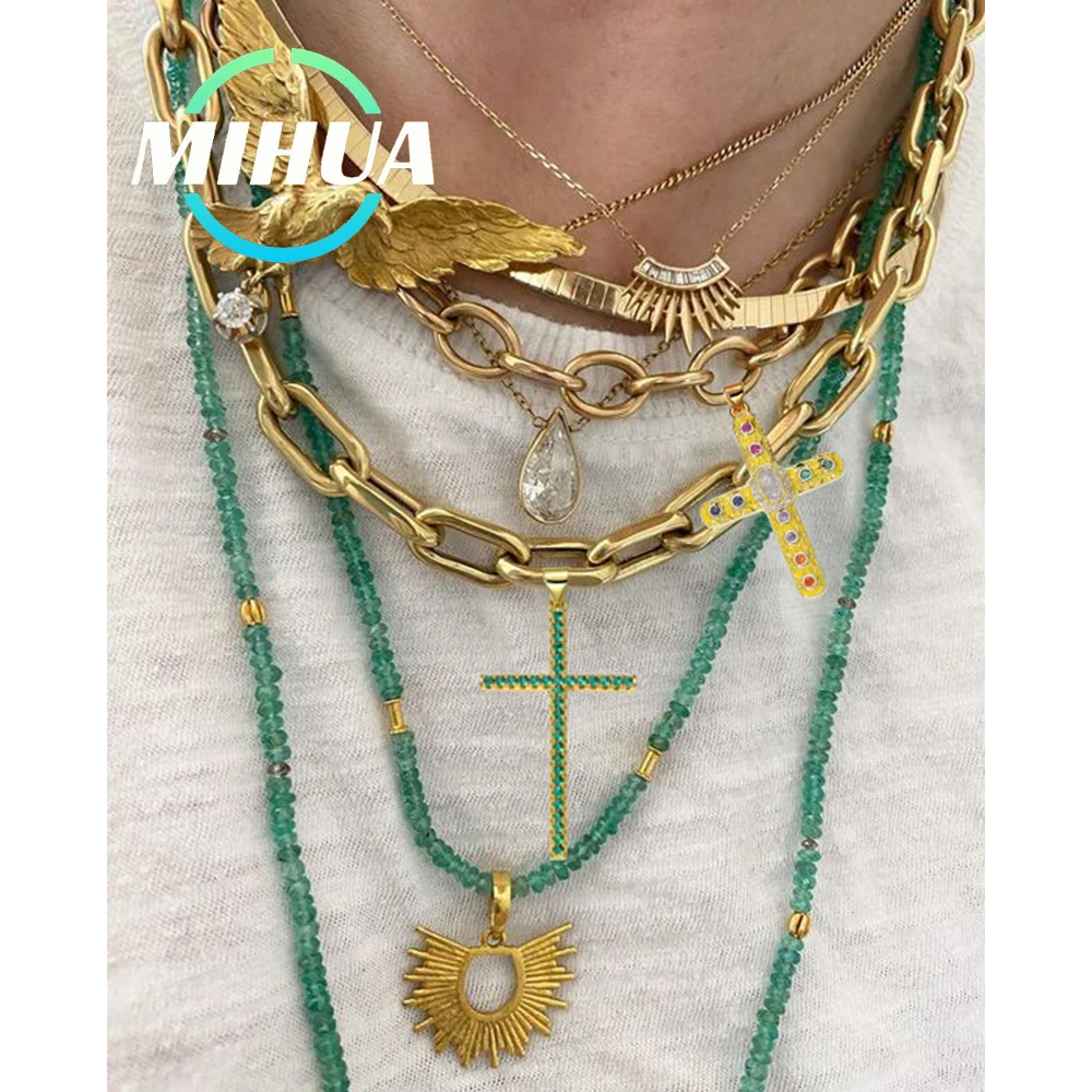 

HUAMI Fashion Punk Colorful Zircon Cross Pendant 18K Gold Necklace Jewelry Christian Jewelry Making Accessories Craft Supplies