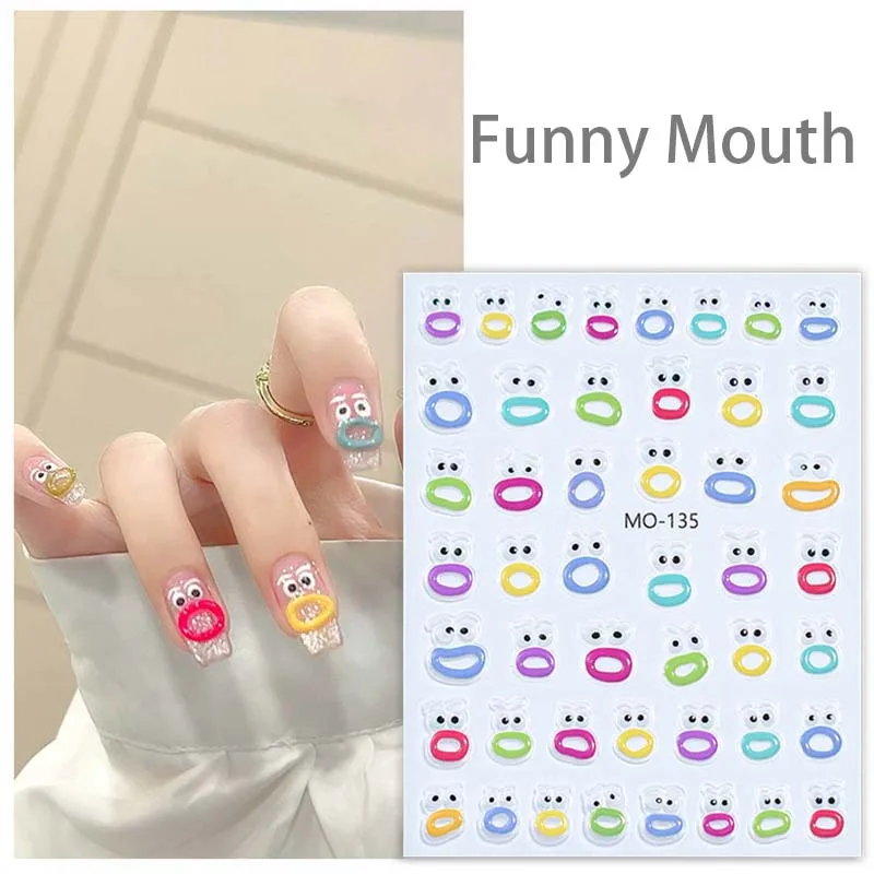 

3D Cartoon Funny Nails Stickers Full Cover Nail Decals Stickers Adhesive Decal Nail Art Decoration Waterproof Jelly Bean