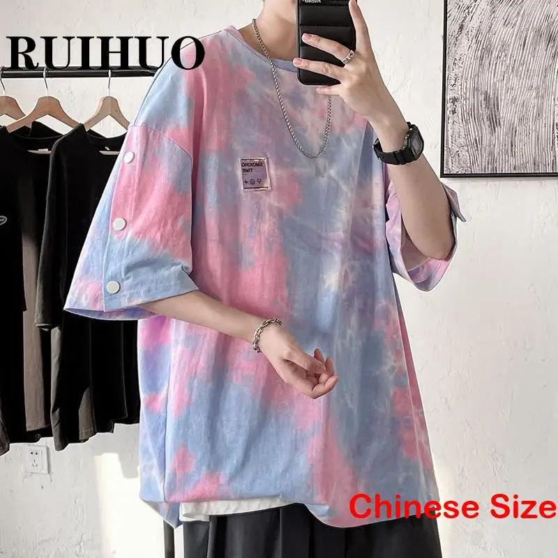 

RUIHUO Tie-dye Clothes Hip Hop Luxury Men T Shirt Dropshiping Men's Clothing Top With Half Sleeves T- Shirts 5XL 2023 Summer