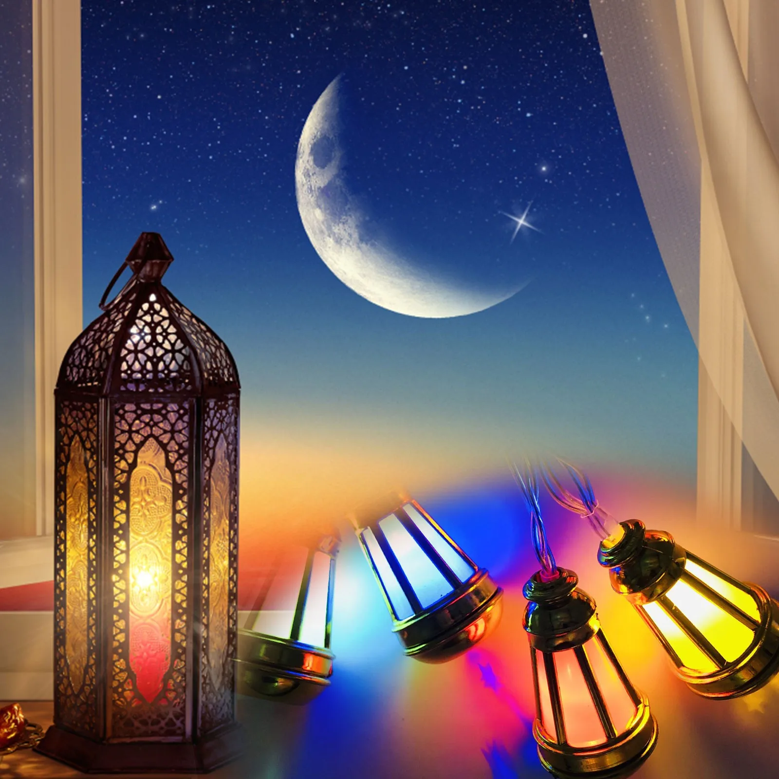 

2022 Ramadan String Lights Moon Star Lantern Eid Festival Home Decoration Chandelier String Lights Muslim Event Party Supplies