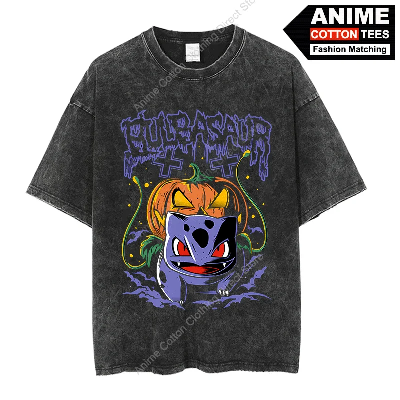 Футболка Pocket Monster Halloween Ivysaur хлопковая винтажная футболка Y2k Harajuku Street повседневные