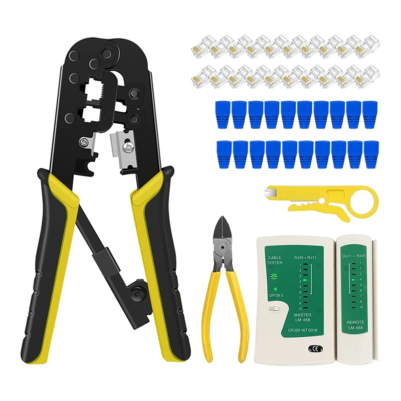 

JHD-RJ45 Crimp Tool Kit For Cat5 Cat5e Cat6 Modular Plug Connectors, RJ-11, 6P/RJ-12, 8P/RJ-45 Network Crimp Tool