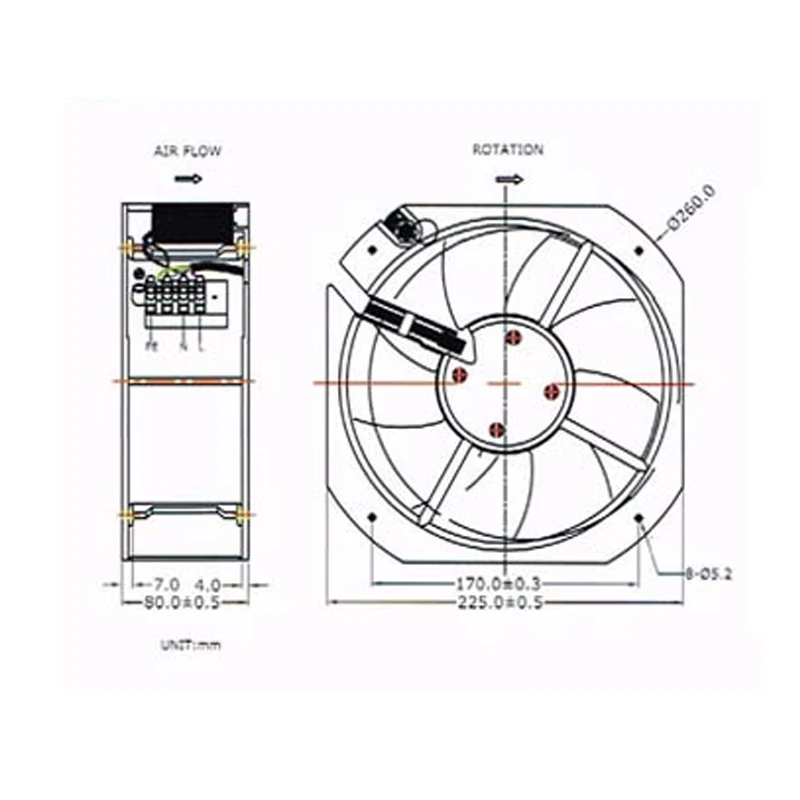 Осевой охлаждающий вентилятор SJ2208HA2 AC110/220 SJ2208HA1 80 Вт 0.6A 225*80 мм
