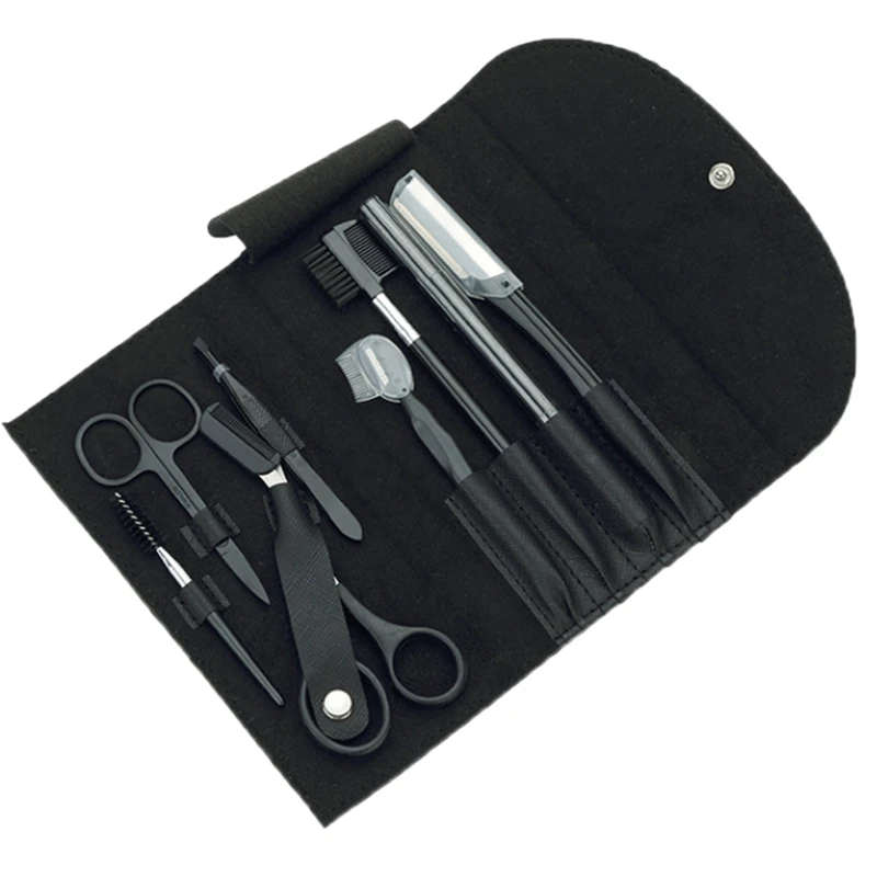

8Pcs Stainless Steel Tweezers Scissors Eyebrow Trimmer Kit Comb With Box Makeup Tool Eyebrow Trimming Tools For Women
