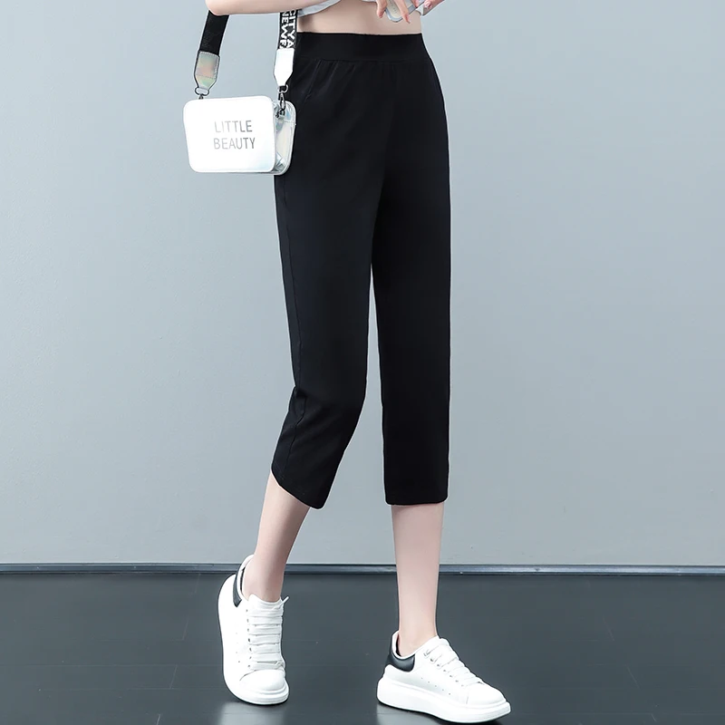 Новинка лета 2023 корейские модные тонкие женские хлопковые брюки в 7 точек