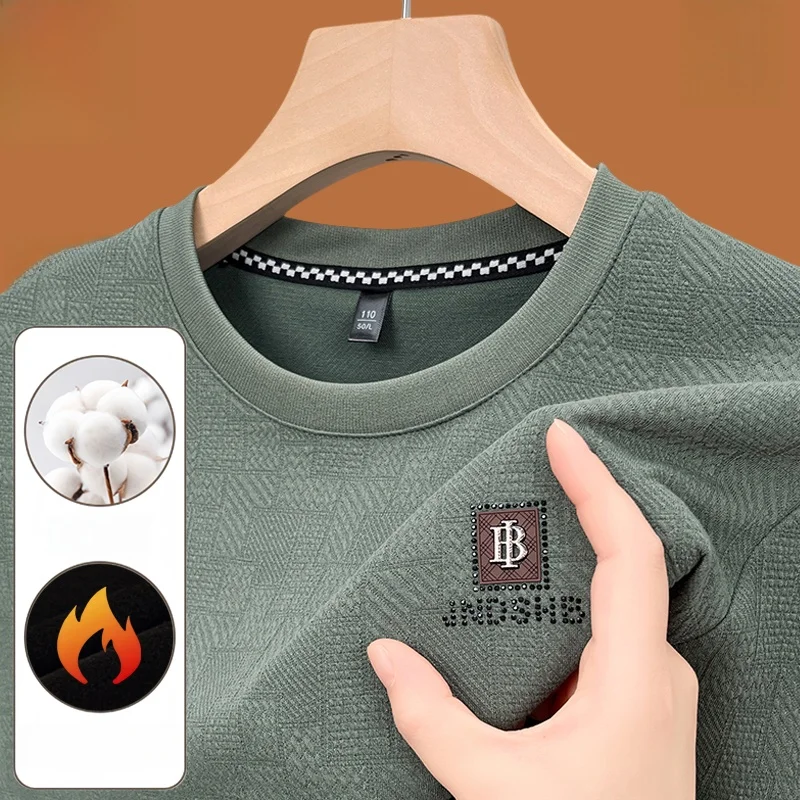 Romon Cotton Hoodie Men's Long sleeves Shirt Autumn and Winter Casual round Neck Top Clothes Fleece-lined Thickened Bot...