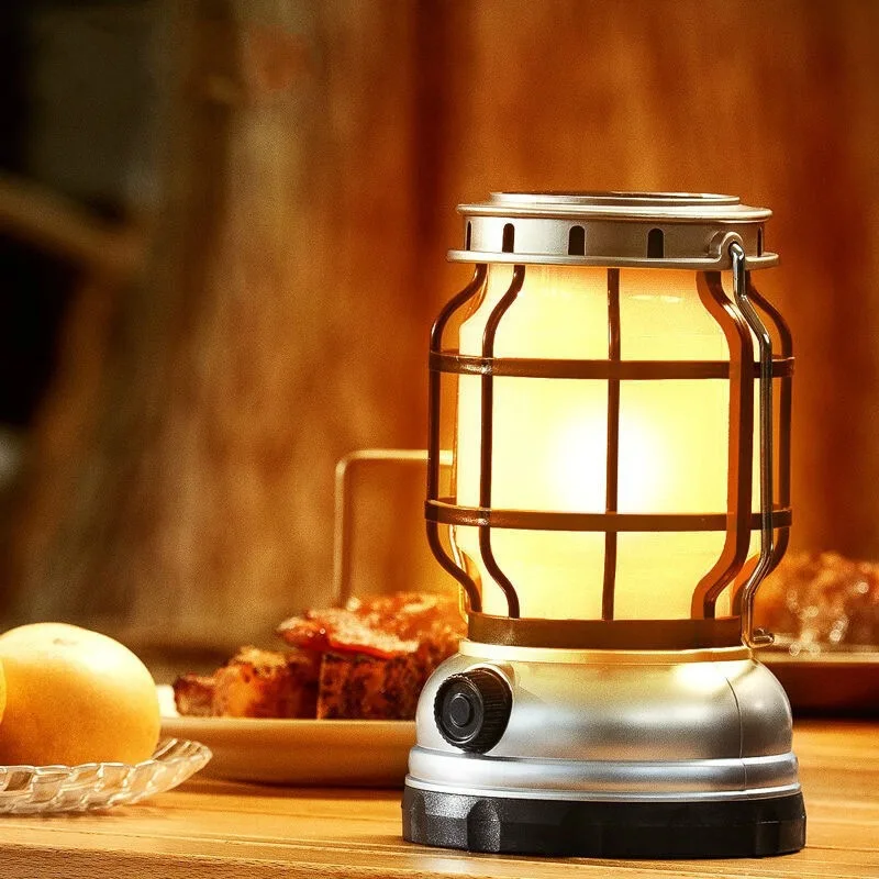 

Outdoor Camping Lamp USB Rechargeable LED Decor flame lighthouse Retro Lantern Portable Camping light for Tent BBQ Fishing Home