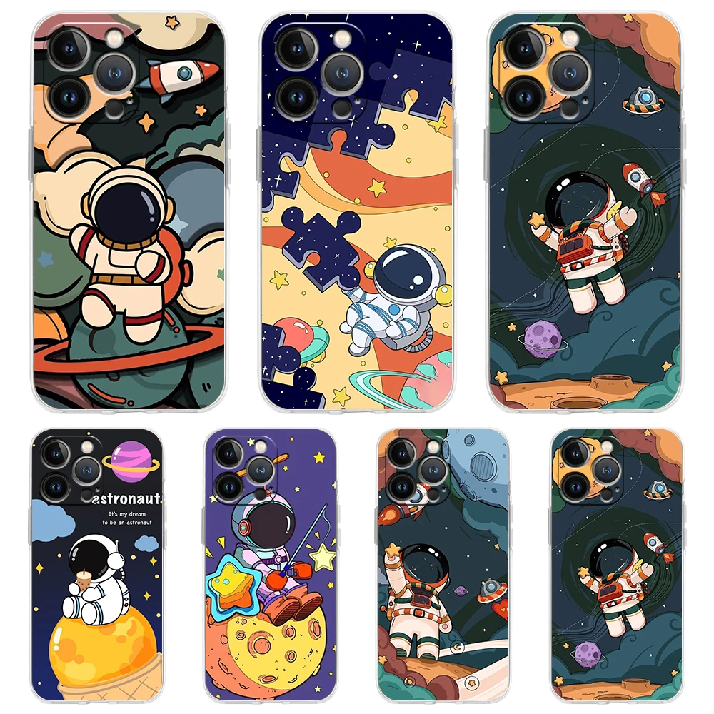 

Astronaut Transparent Bag Phone Case Cover for iPhone 14 13 12 11 Pro Max X XS Max 14 7 8 Plus Shockproof Soft Shell Fundas Bag