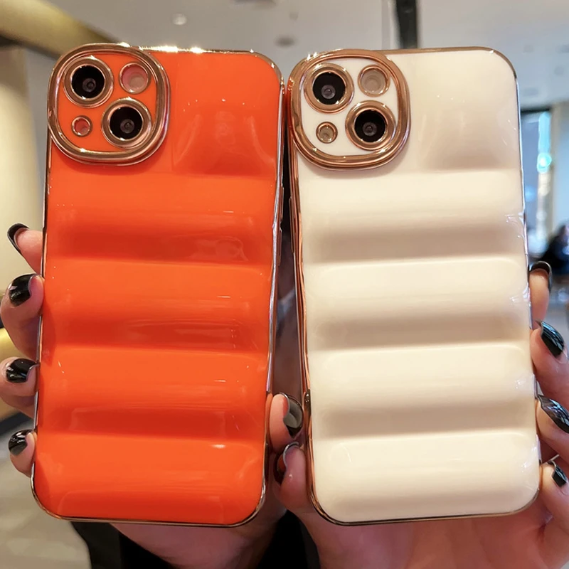 

Down Jacket Plating Silicone Phone Case For iphone 13 12 11 Pro XS Max X XR 8 7 Plus SE 2020 Electroplated Frame Back Cover