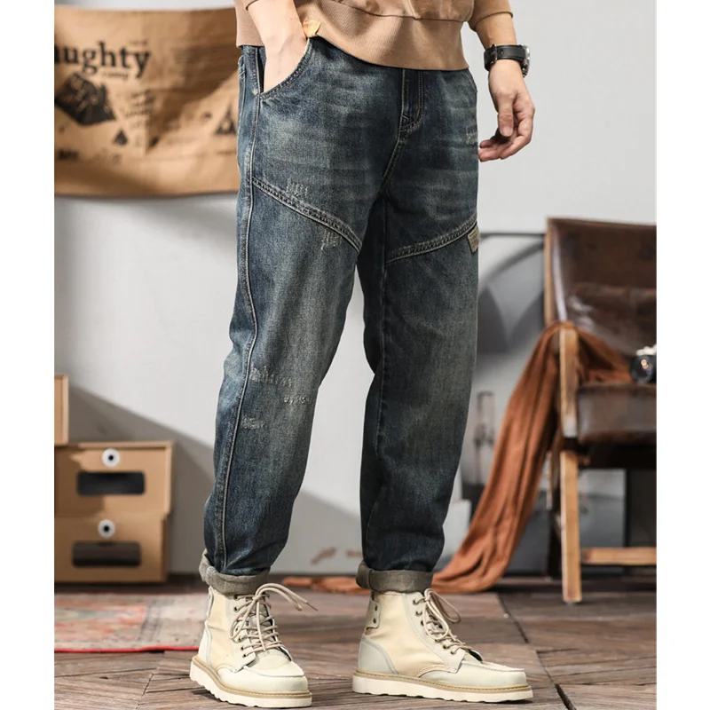Streetwear Men American Vintage Loose Blue Jeans 2022 Autumn and Winter New Pattern Fashion Straight Cylinder Trousers Female