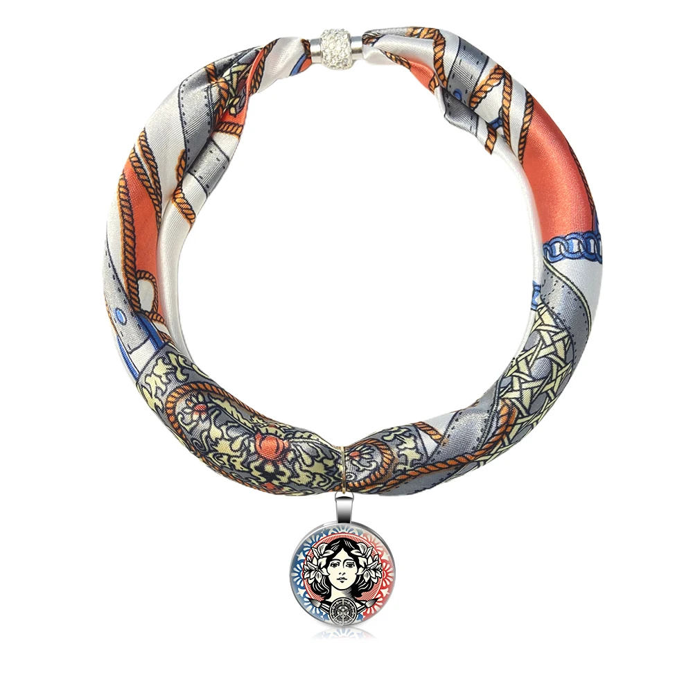 

luxury Scarf Women Necklace Pendant Chrysanthemum Glory Floral Five-star Print Twilly Small Long Head Bag Ribbons Ladies Tie