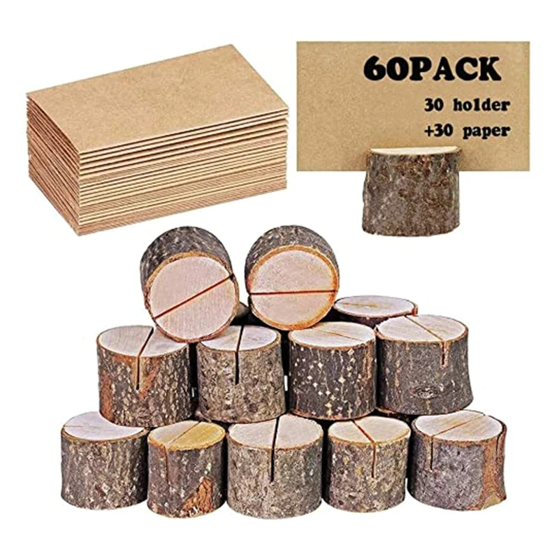 

Rustic Real Wood Card Holder with Wood Bark for Tables Cards Photo Number Place Name Party Restaurant Bakery Memo