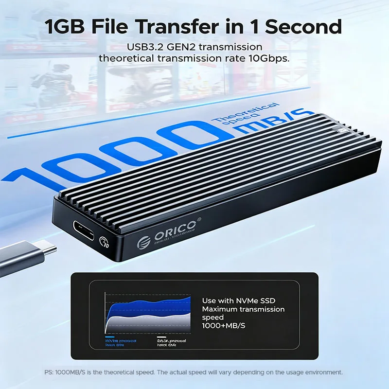 Фото ORICO – корпус для SSD M.2 NVMe USB Type C Gen2, 10Gbps, PCIe, 5Gbps, SATA NGFF №3
