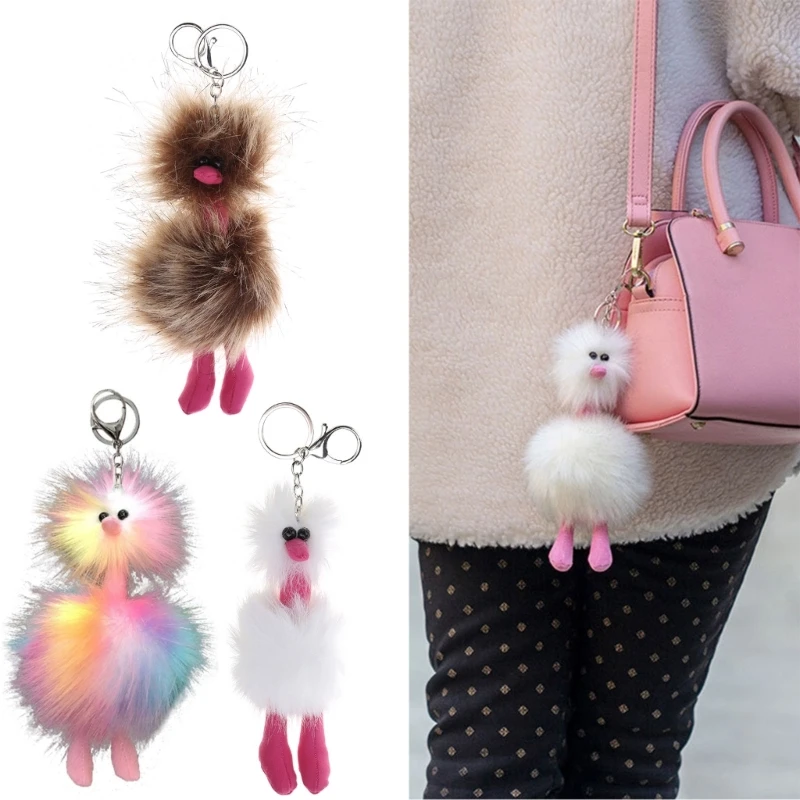 

Cute Mini Fluffy Fur Ostrich Couple Keychain Women Girls Animal Keychain On Bag Car Trinkets Jewelry Wedding Party Gift