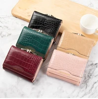 trendy short purse retro three fold folding purse simple multi cards crocodile pattern coin purse leather female wallet