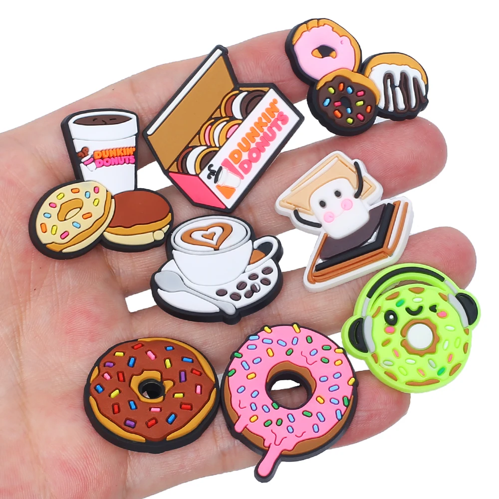 

Single Sale 1pcs Coffee Cookies Shoe Charms Shoe Accessories Children Decorations Fit Wristband Croc Jibz Charm Party Present