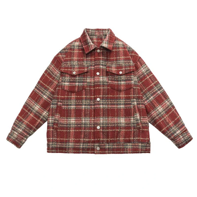 

Retro Red Plaid Jacket for Men and Women Spring Fashion Brand High Street Loose Laid-Back Figure Flattering All-Matching Coat