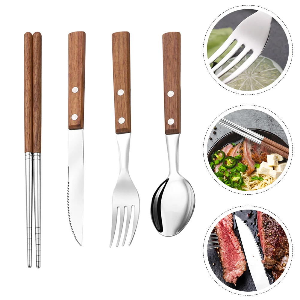 

1 Set of Stainless Steel Cutlery Set Modern Silverware Dinner Forks Espresso Spoons Wood Silverware Set