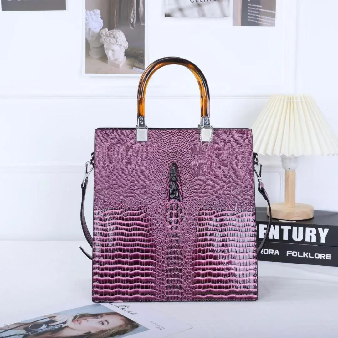 

Genuine leather women's handbag, crocodile pattern, luxurious and fashionable shoulder bag, crossbody bag, trendy and vertical