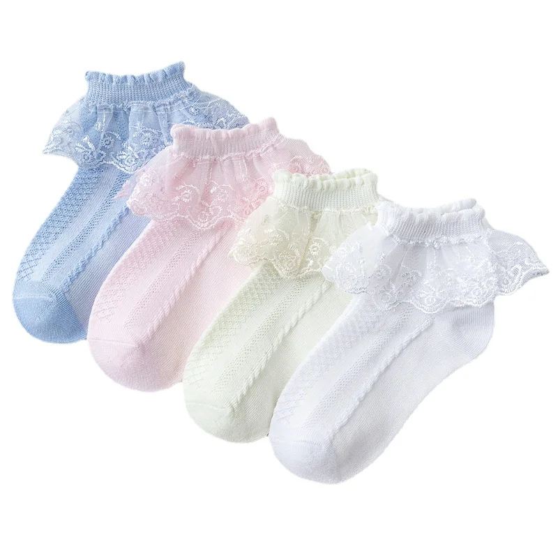 

5 Pairs Breathable Cotton Lace Ruffle Princess Solid Mesh Socks Children Ankle Short Sock White Pink Baby Girls Kids Toddler