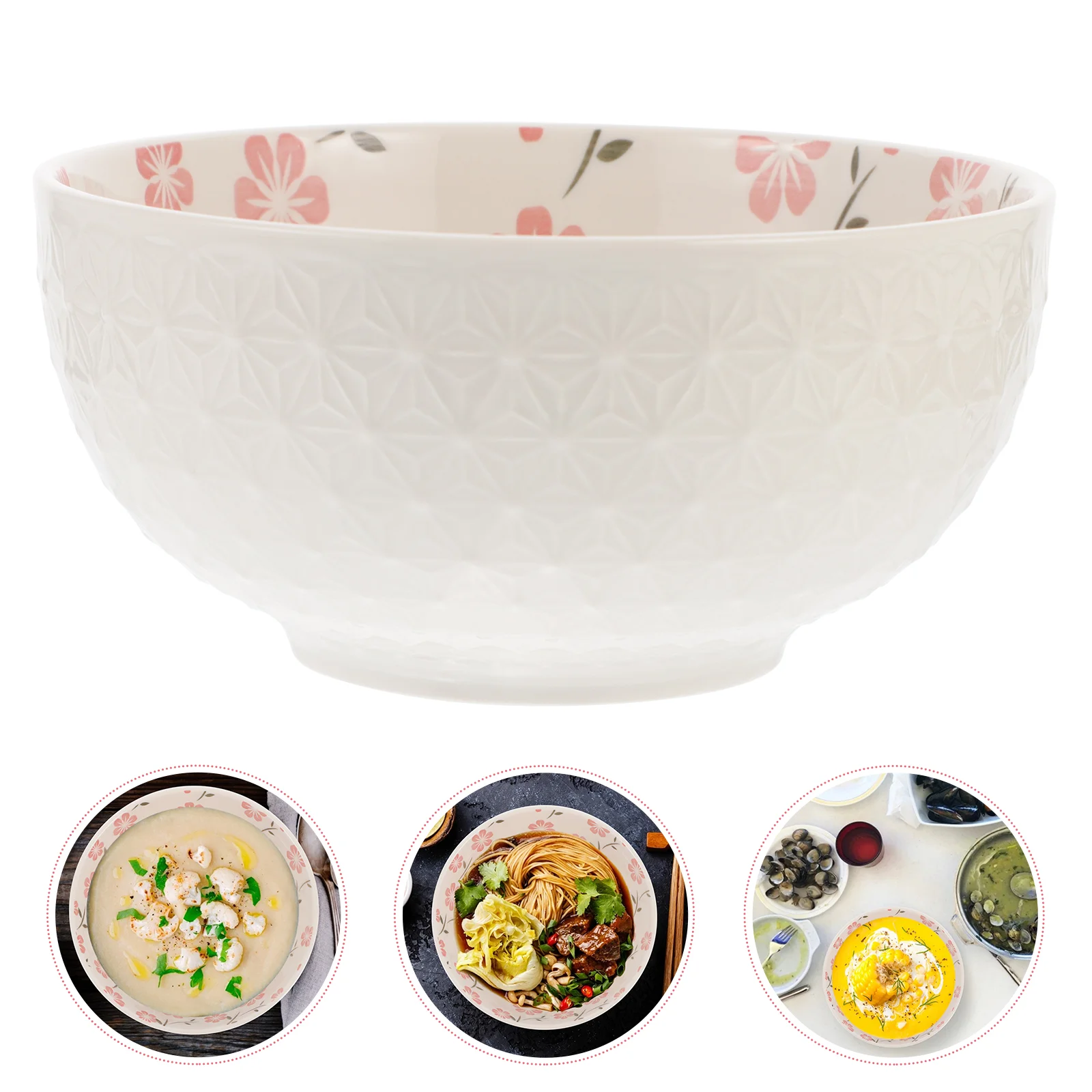 

Japanese Style Ceramic Bowl Soup Bowls Cereal Bowl Porcelain Serving Bowls For Dessert Snack Cereal Soup Pasta Salad 6inch White