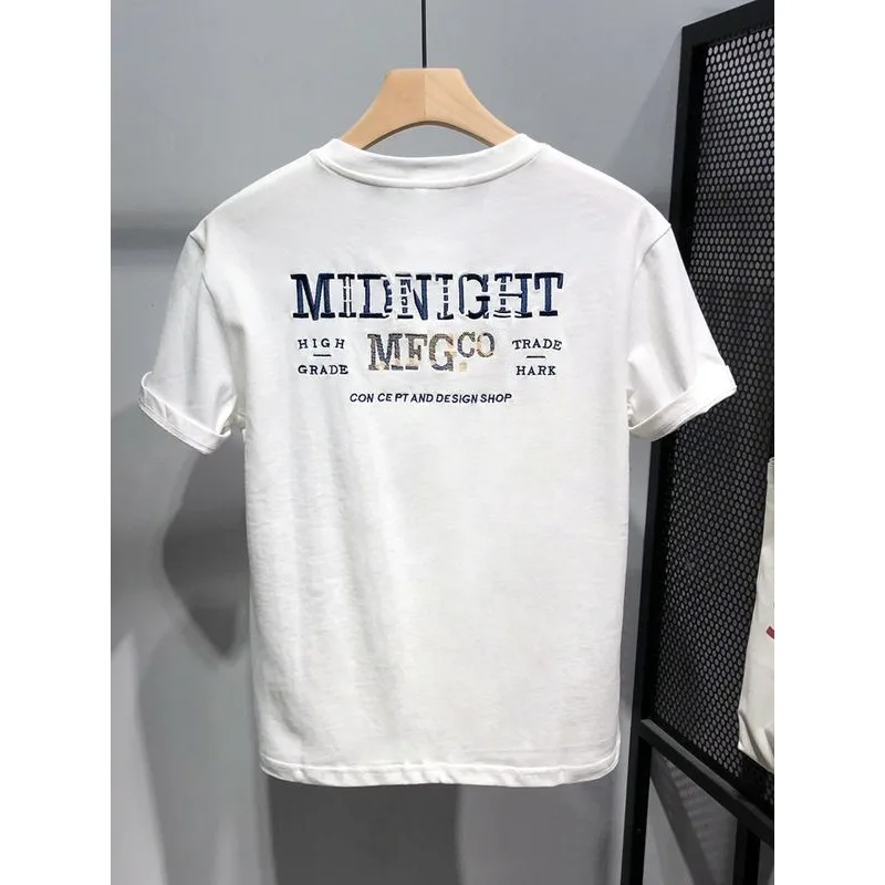 Летняя новая футболка с коротким рукавом мужская повседневная Вышивкой Букв