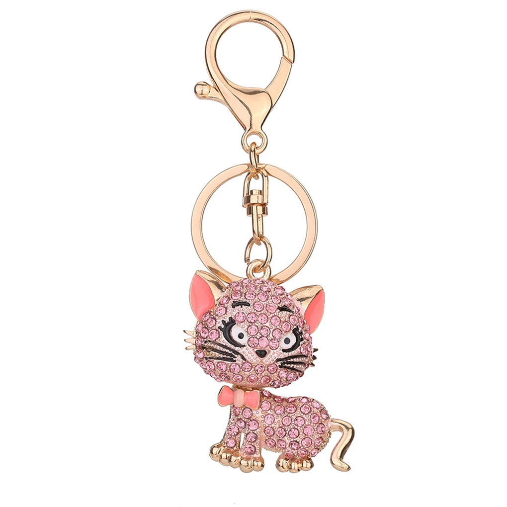 

Kitten Rhinestone Keyring Lobster Clasp Cat Crystal Keychain Alloy Animal Jewelry Key Chain