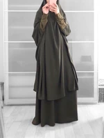 Hooded Muslim Women Hijab Dress Prayer Garment Jilbab Abaya Long Khimar Ramadan Gown Abayas Skirt Sets Islamic Clothes 2
