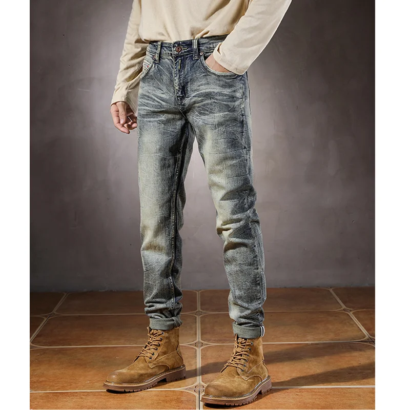 Men Clothing 2022 New Bluish High-end Straight Jeans Elastic Force Self-cultivation Vintage Pencil Pants Women Autumn and Winter