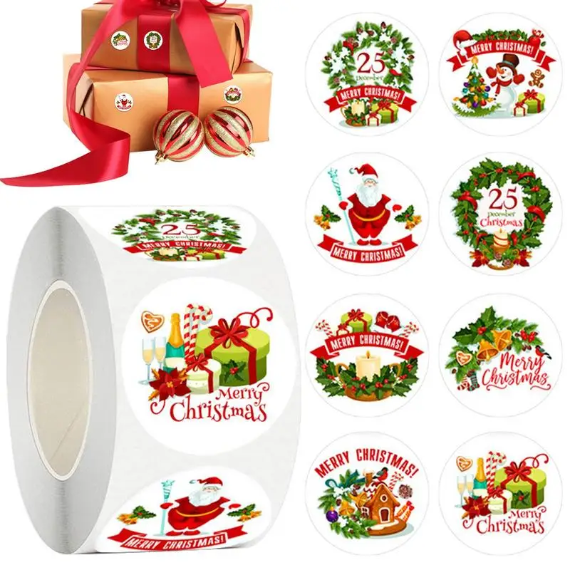 

Christmas Roll Stickers 6 Designs Round Merry Christmas Stickers Labels Roll 500 Pieces Christmas Stickers Decorative Present