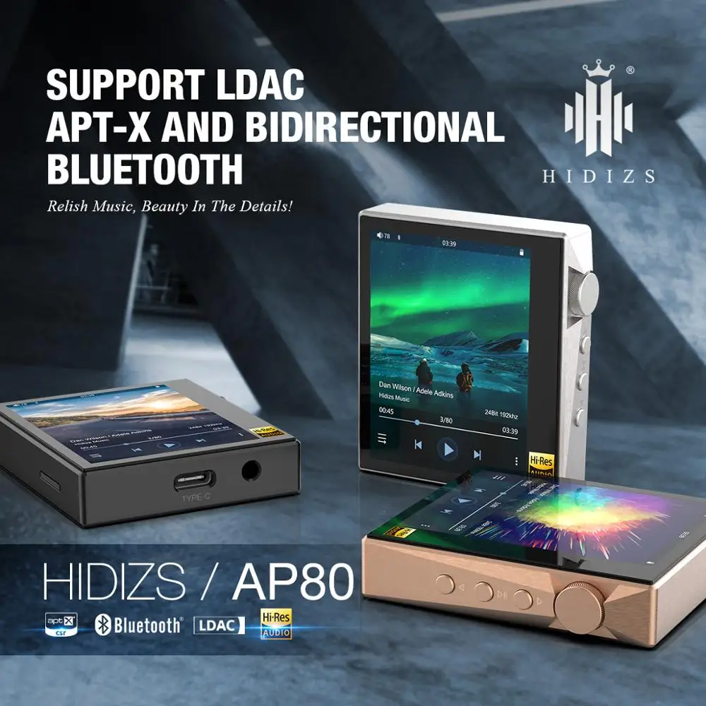 Hidizs AP80 HIFI MP3 Player Portable Touch Screen Sports Bluetooth Music FLAC LDAC USB DAC DSD 64/128 FM Radio DAP - купить по