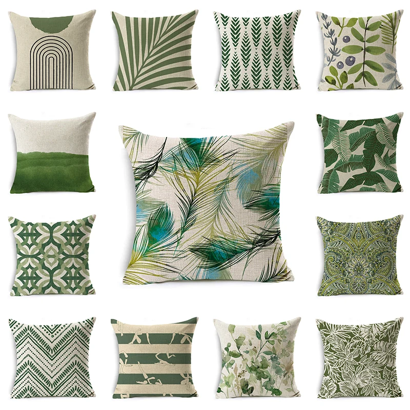

Green Art Pattern Cushion Cover Linen Geometric Pillowcase Sofa Car Chair Home Decoration Cushion Cover Gift Pillows 45cm*45cm