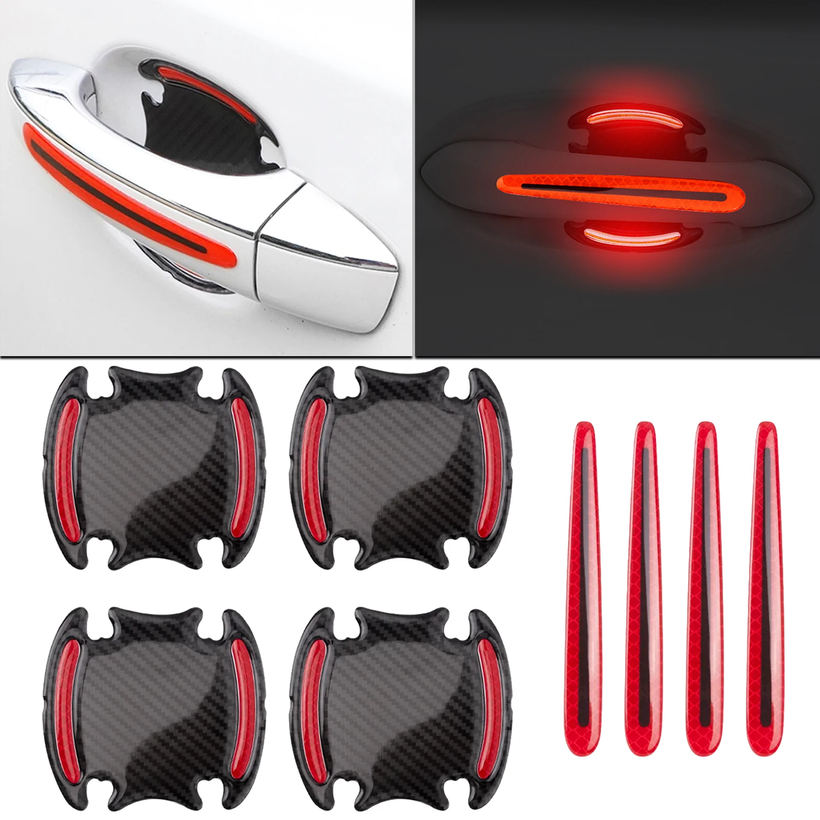 8 шт. универсальные красные наклейки из углеродного волокна для защиты от царапин