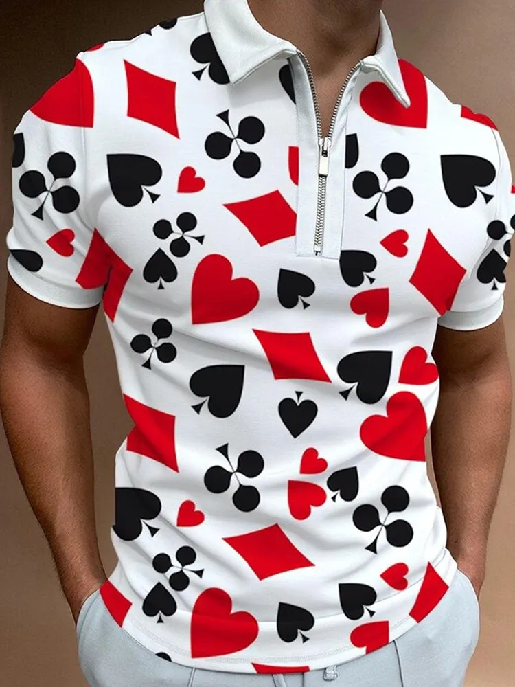 

Summer 2022 New Zip Up Polo Shirts Men's Poker Print High Quality Slim Fit Casual Polo Shirts