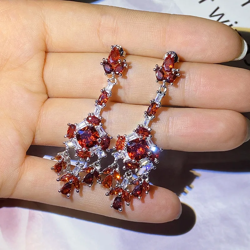 

Solid S925 Sterling Silver Rubellite Earring Female Aros Mujer Oreja Silver 925 Jewelry Origin Red Rubellite Drop Earring Girls
