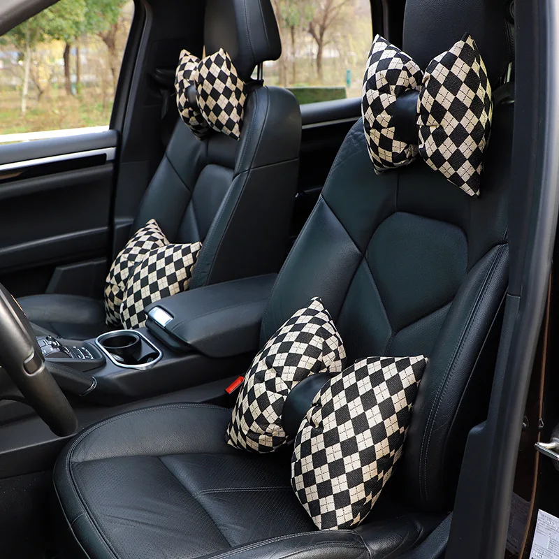 

Высококачественный милый бант из искусственной кожи пэчворк клетчатые автомобильные аксессуары поясная и головная Подушка с маленьким по...