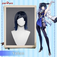 uwowo genshin impact yelan liyue hydro female cosplay wig short blue hair