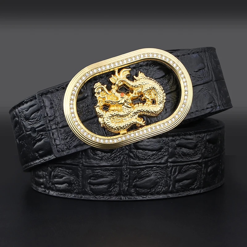 Luxury Chinese Dragon Copper Buckle Cowskin Belt Men High Quality 3.8cm wide designer brand Upscale leather fashion Waistband