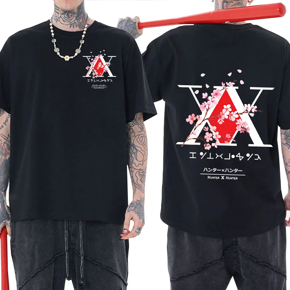 

Japanese Anime Hunter X Hunter Print T Shirts Killua Gon Cherry Blossom T-shirt Men Women Casual Fashion Short Sleeve T-shirts