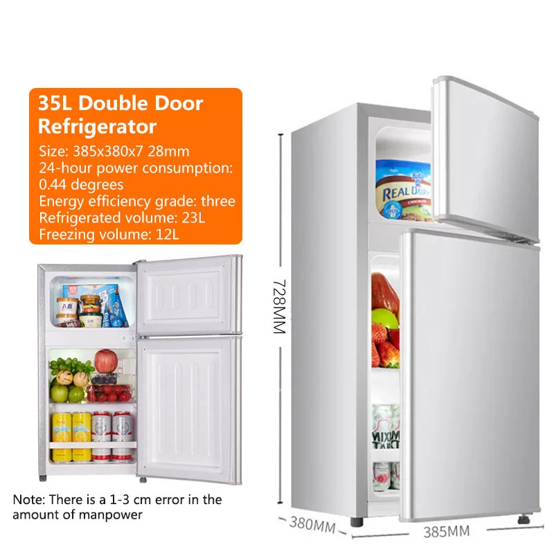 

Small Refrigerator Household Refrigerator Double Door Refrigeration Freezer Energy Saving Low Noise Rental Dormitory 35L 220V