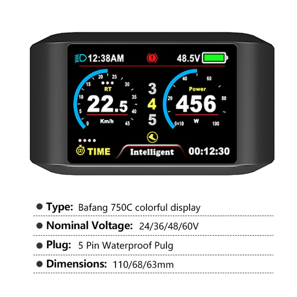 

Bike Color Display Outdoor 24/36/48/60v 99KM/H Speed Limit AVG/MAX/Realtime 0 22.2/25.4/31.8mm Holder Brand New