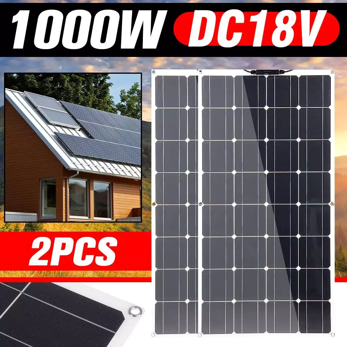 

1000W 500W Solar Panel 18V PET Flexible Solar System Solar Panel Kit Complete RV Car Battery Solar Charger For Home Outdoor RV